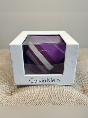 Calvin Klein Necktie Tie 56”X3” 100% Silk Designer Purple Silver Stripes NIB